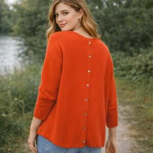 Boden SZ 8 Red Cashmere Sweater with Full Button Back WK862